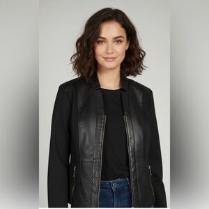 Kenneth Cole New York Jacket Black with Faux Leather Panels  Size L